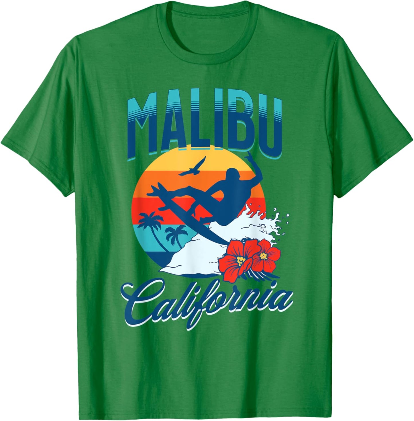 Malibu California Beach Surf Summer Vacation Vintage T-Shirt - T-Shirt | Irish Green