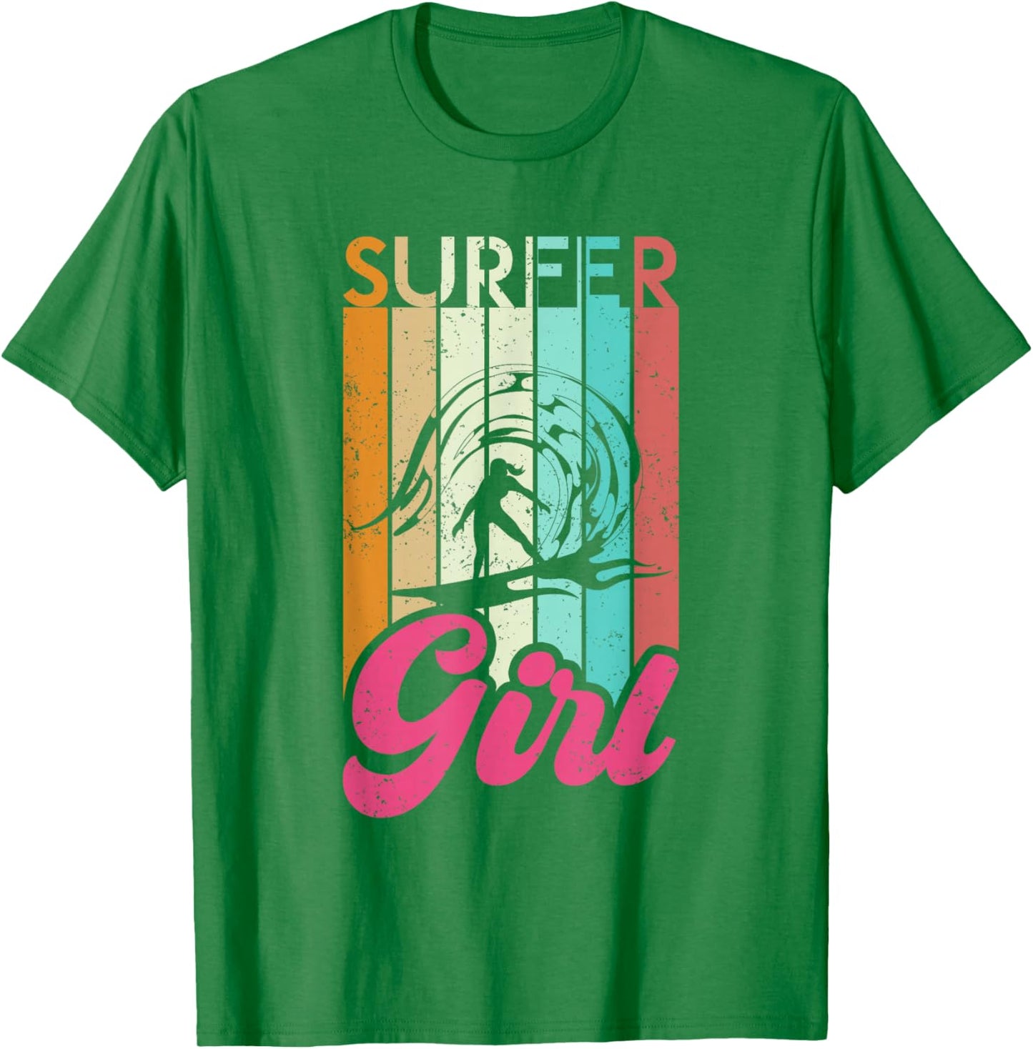 Surfer Girl Surfboard Women Surf Ocean Retro Surfing T-Shirt - T-Shirt | Irish Green