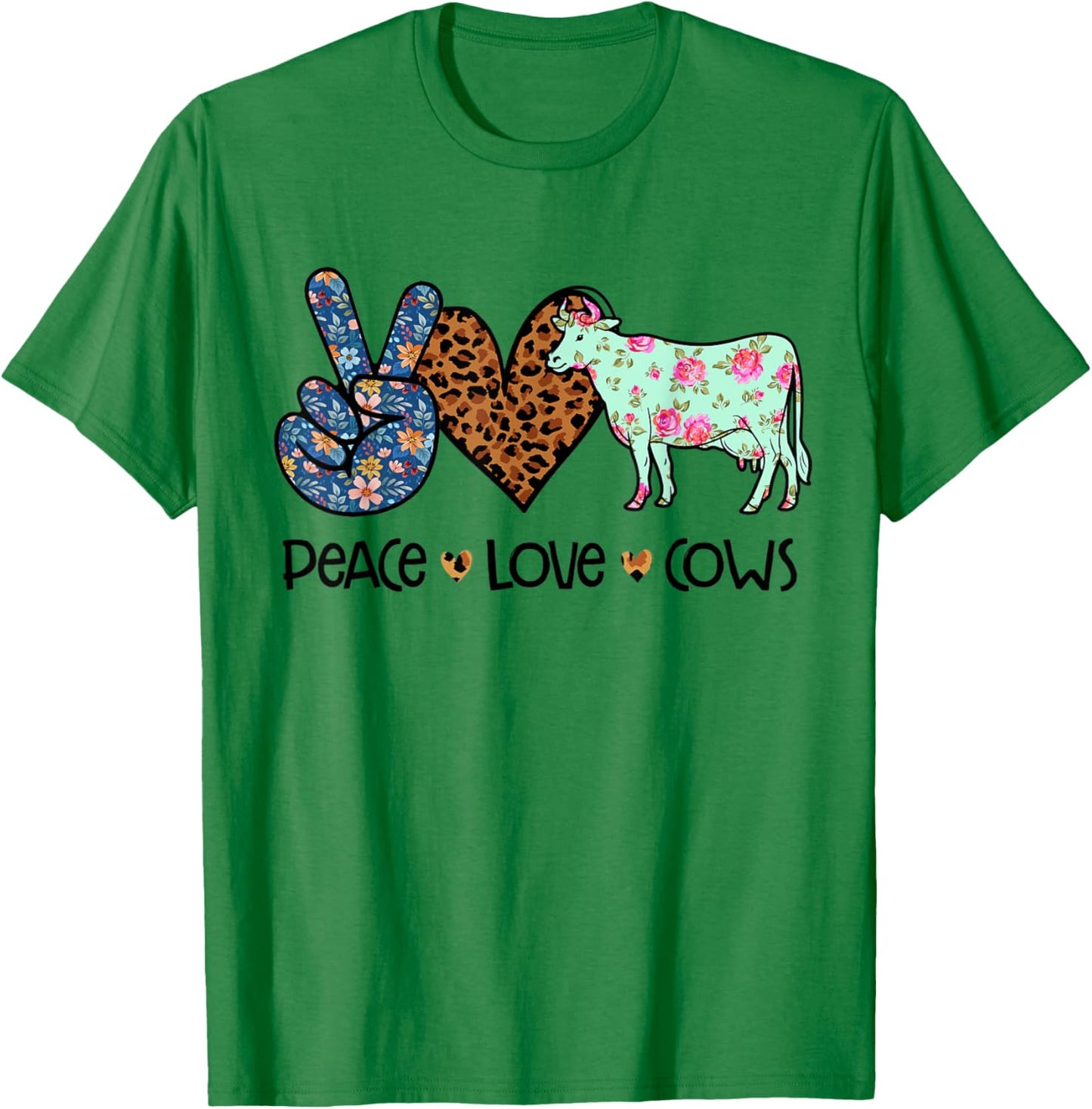 Peace Love Cows Chicken Lover Leopard T-Shirt - T-Shirt | Irish Green
