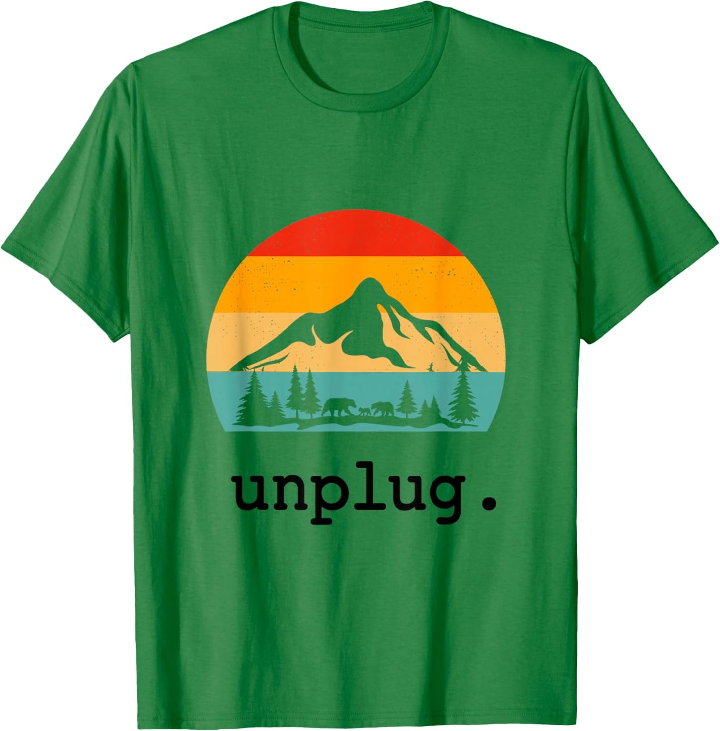 Unplug. Hiking Shirt Retro Nature Summer Vacation Hiker T-Shirt - T-Shirt | Irish Green