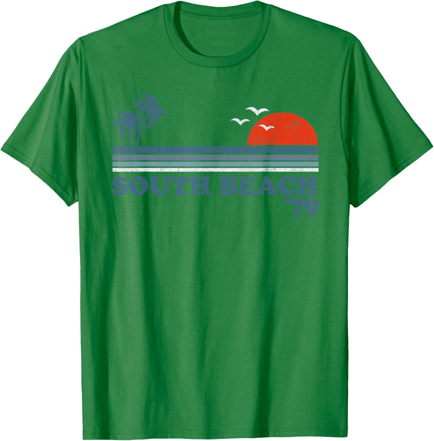 Vintage South Beach Miami Florida Retro Sunset Surf 70s Gift T-Shirt - T-Shirt | Irish Green