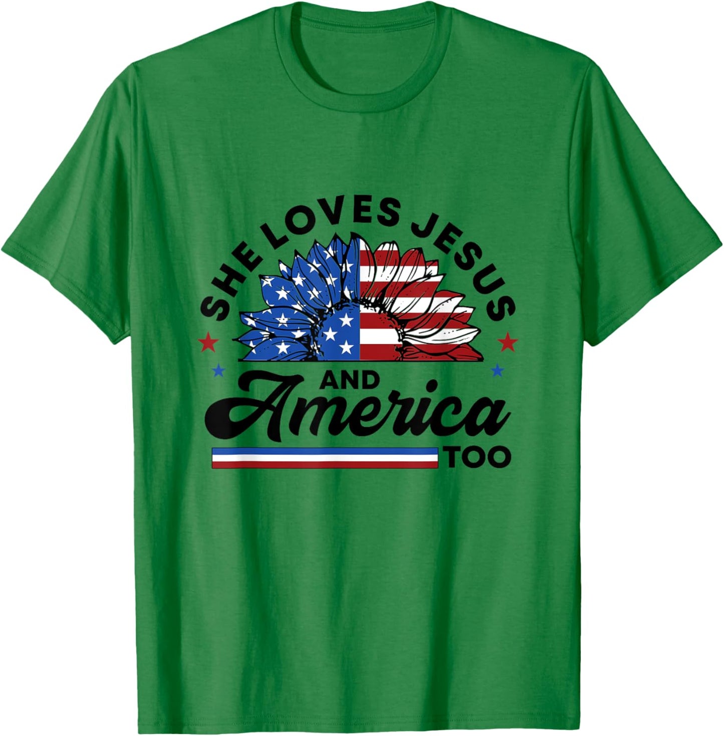 She Loves Jesus And America Too Christian Women US Sunflower T-Shirt - T-Shirt | Irish Green