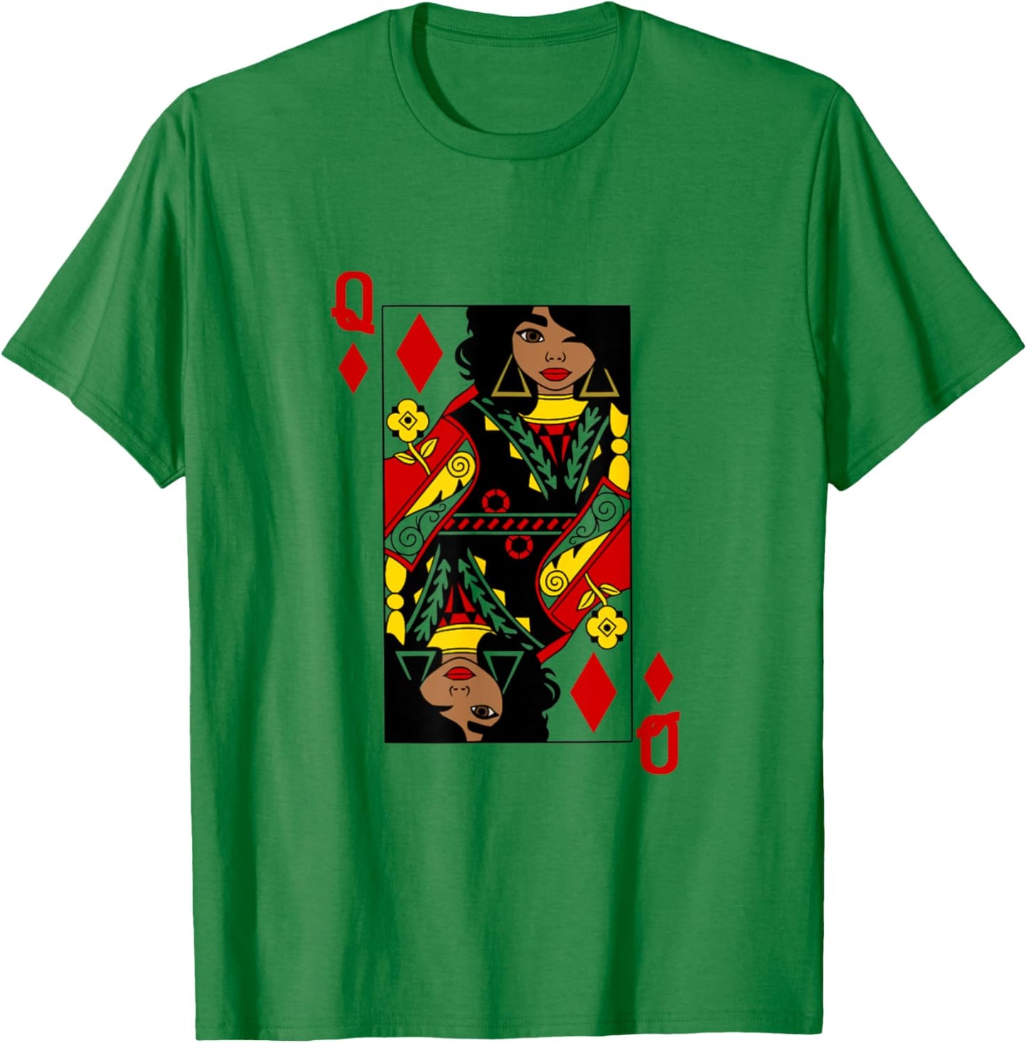 Afro Queen of Diamonds Playing Card African American Graphic T-Shirt - T-Shirt | Irish Green