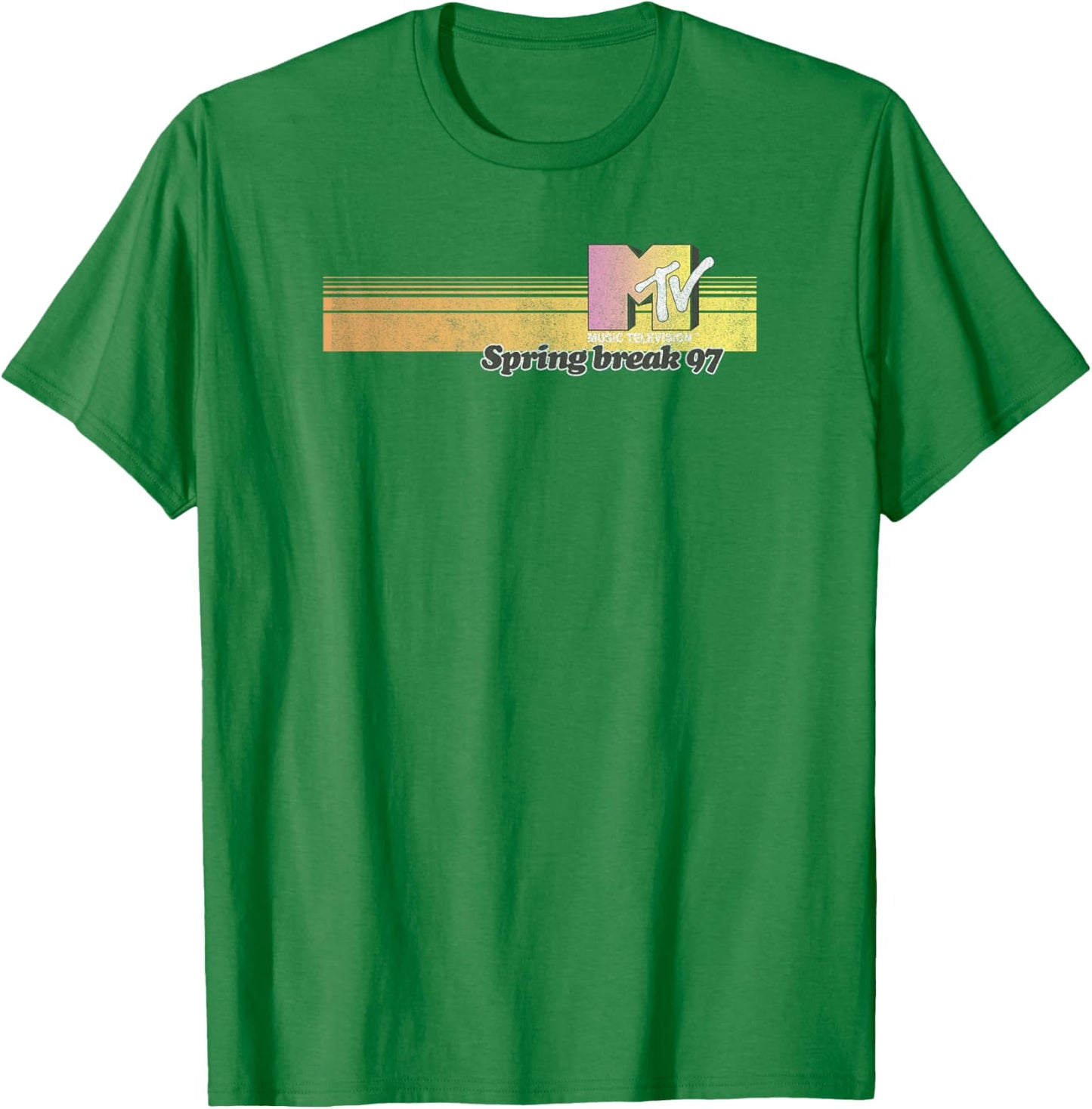 MTV Spring Break 97 Retro Striped Logo T-Shirt - T-Shirt | Irish Green