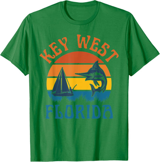 Key West Florida Fishing Marlin Boating Travel Keys Fish T-Shirt - T-Shirt | Irish Green