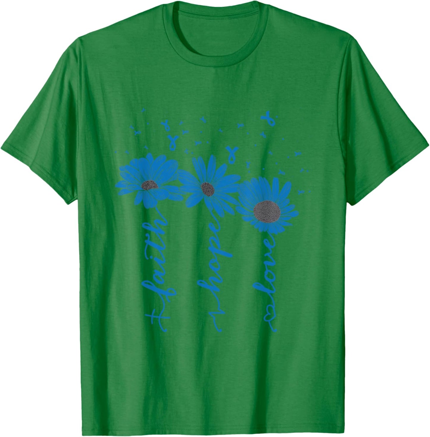 Faith Hope Love Diabetes Awareness Day Blue Ribbon Christian T-Shirt - T-Shirt | Irish Green