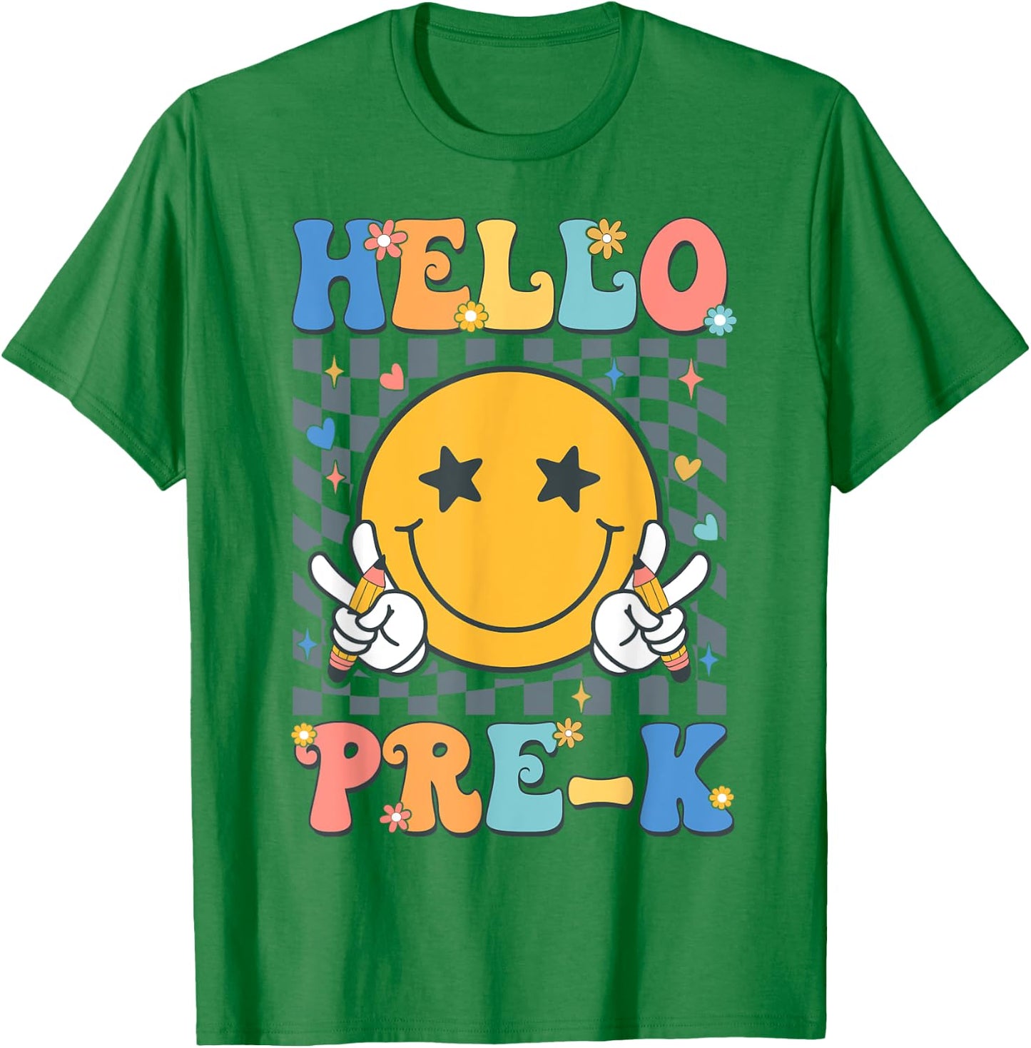 Retro Groovy Hello Pre K Back To School Pre K Teachers Kids T-Shirt - T-Shirt | Irish Green