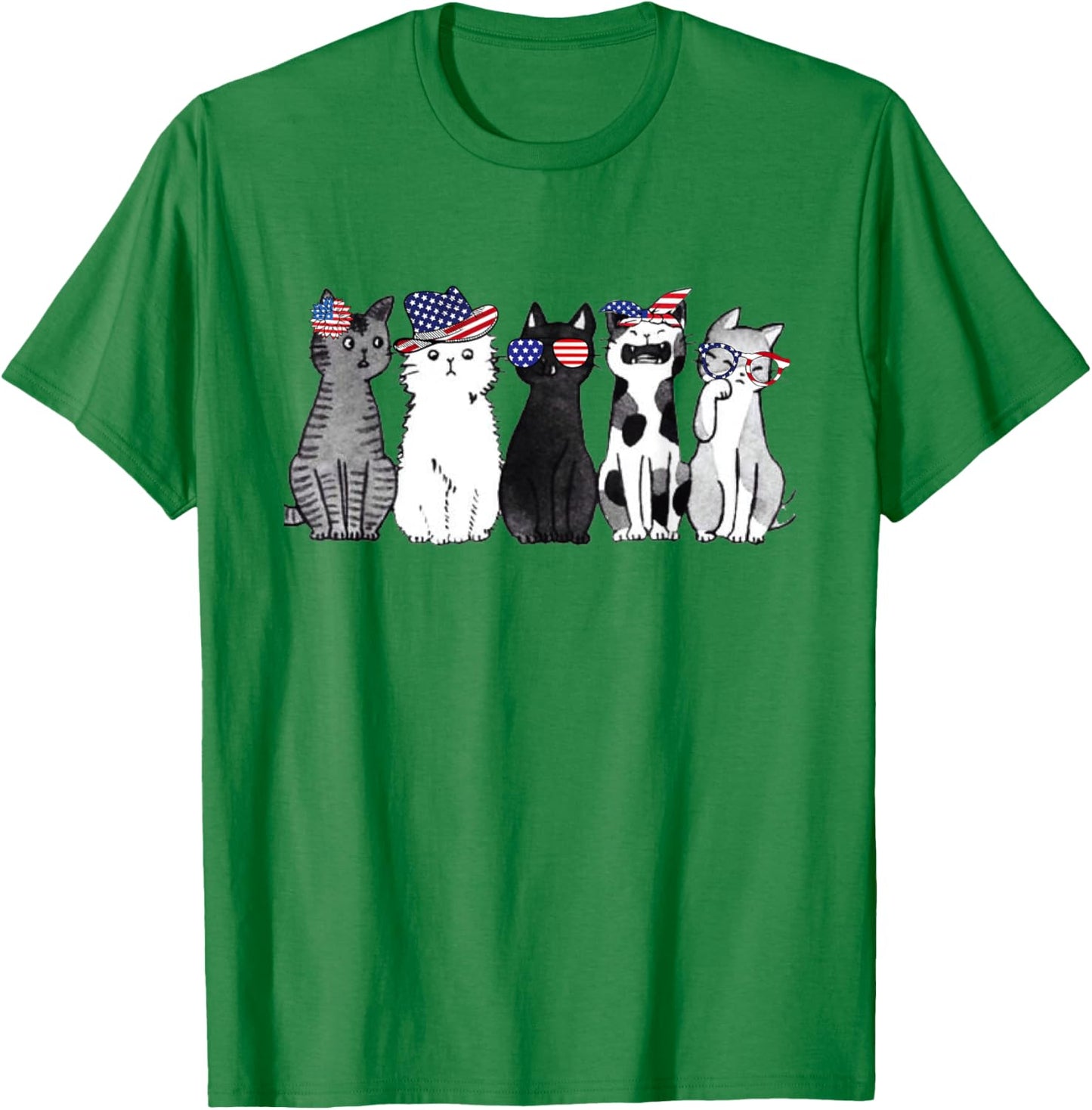 cat lover July 4th Forth of July funny cats American Flag T-Shirt - T-Shirt | Irish Green
