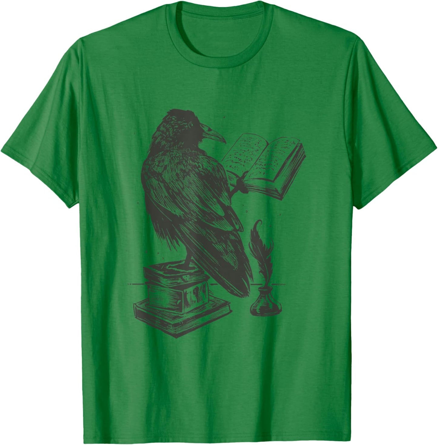 Black Bird Raven Book Lovers Men Women Graphic T-Shirt - T-Shirt | Irish Green