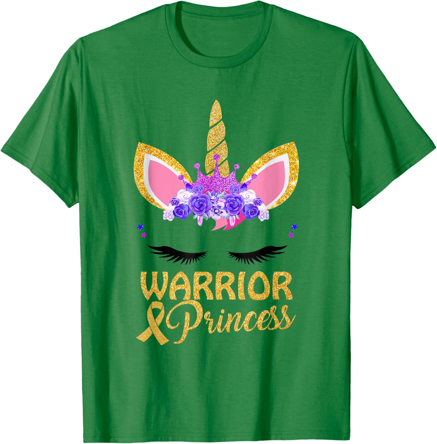 Childhood Cancer Awareness Unicorn Warrior Princess T-Shirt - T-Shirt | Irish Green