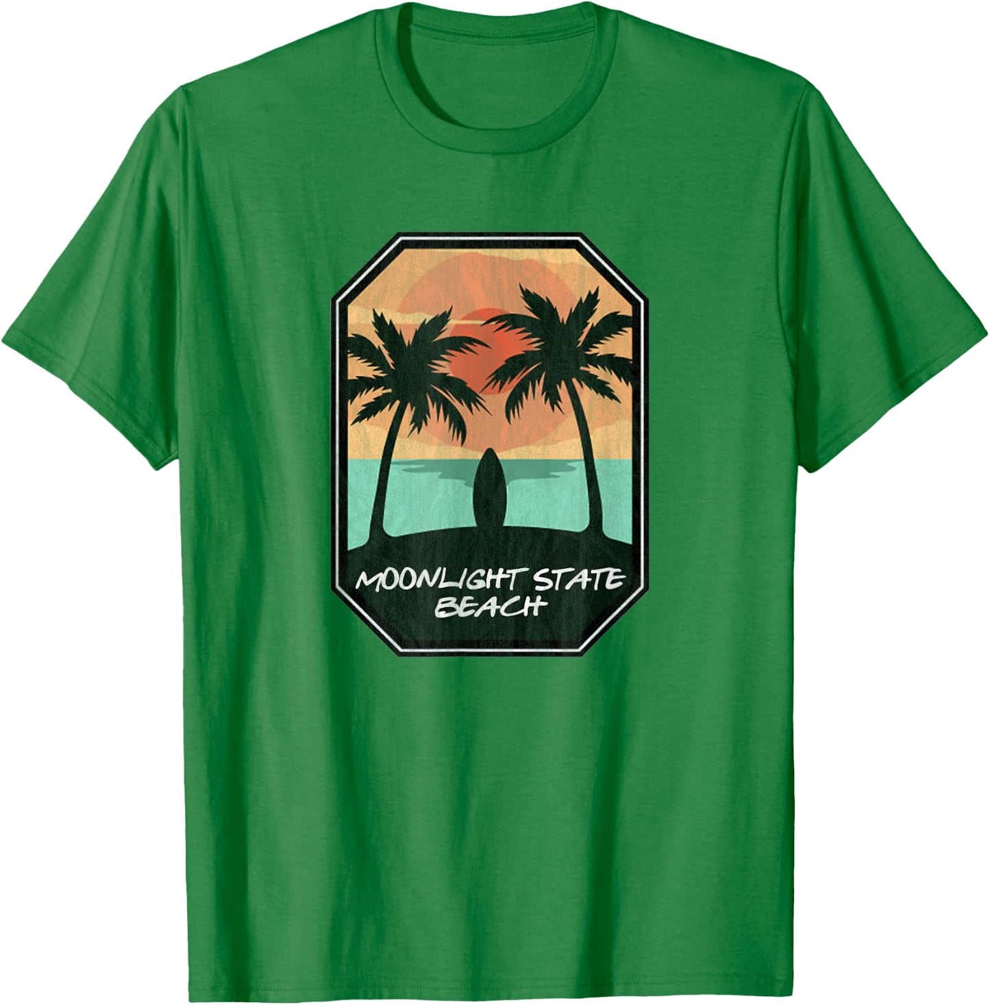 Moonlight State Beach Encinitas CA - Retro Surf Print T-Shirt - T-Shirt | Irish Green
