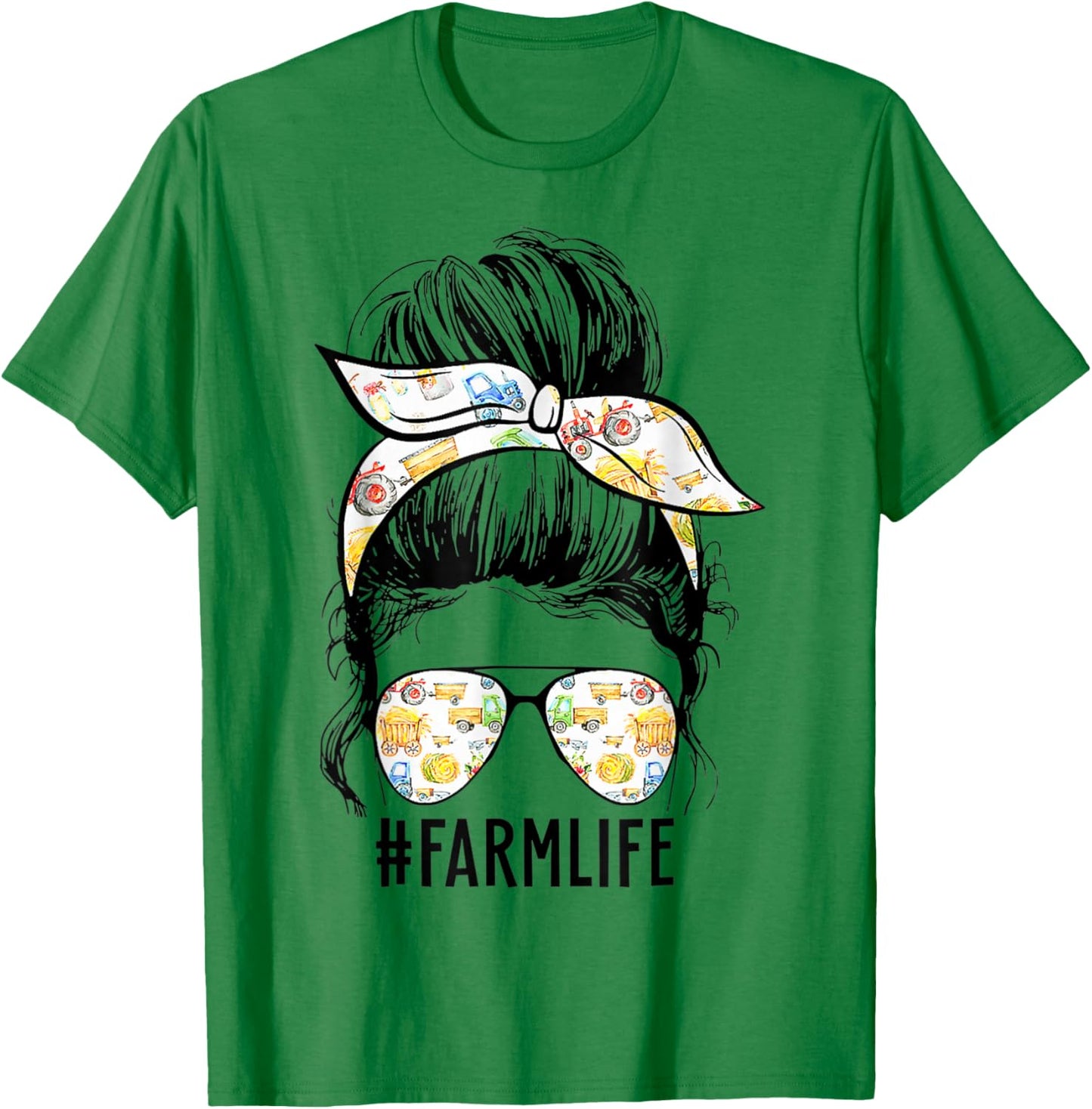 Farm Life Messy Bun Farm Wife Funny Farm Mom Mother's Day T-Shirt - T-Shirt | Irish Green