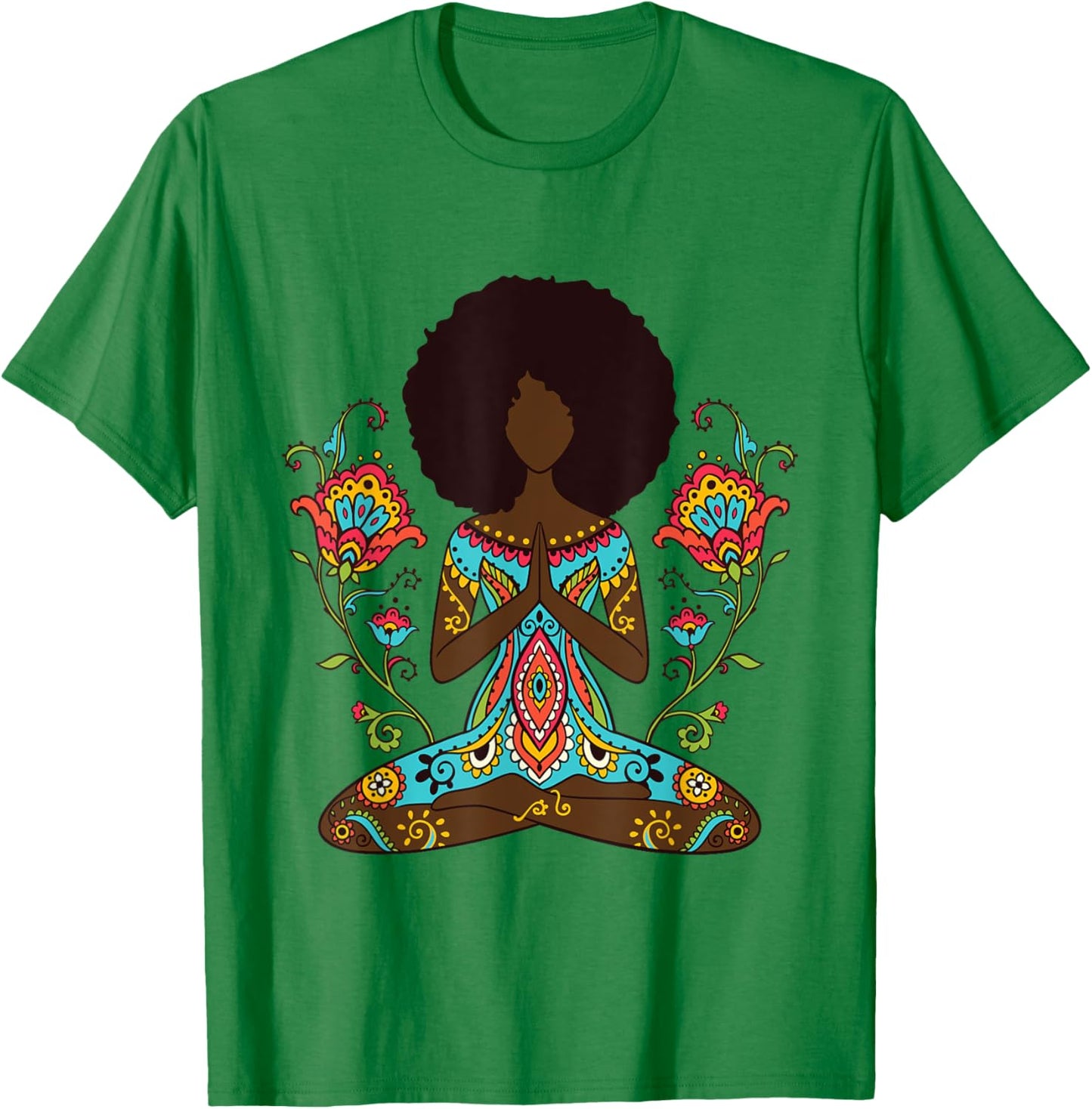 Afro Hair Black Girl Yoga Zen Mandala Meditation T-Shirt - T-Shirt | Irish Green