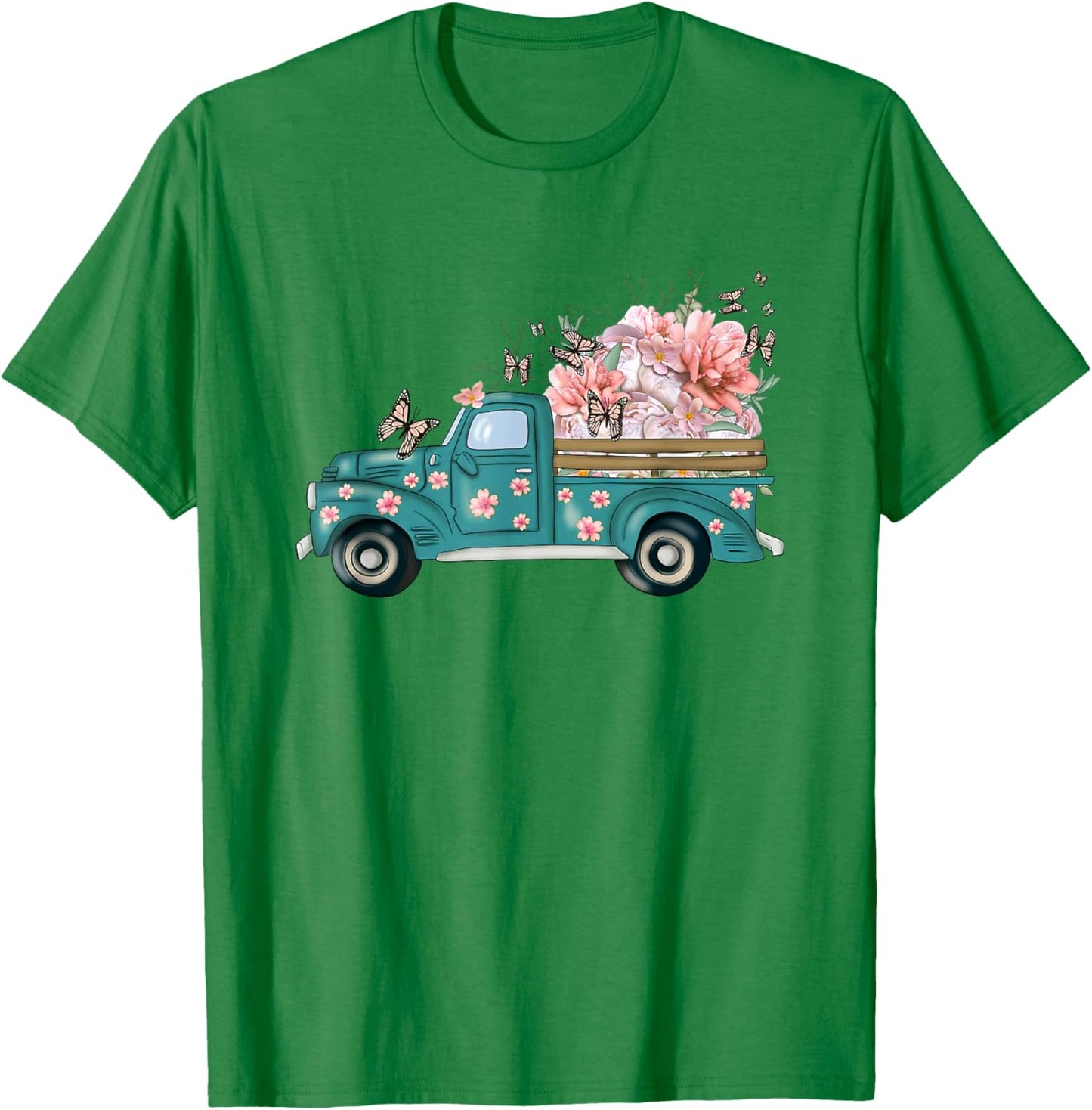 gJjV Spring Truck Cute Butterfly Floral Lover T-Shirt - T-Shirt | Irish Green