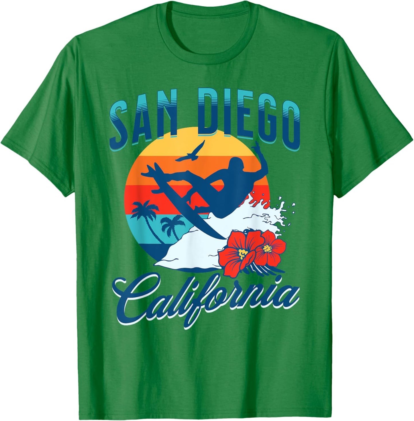 San Diego California Beach Surf Summer Vacation Vintage T-Shirt - T-Shirt | Irish Green