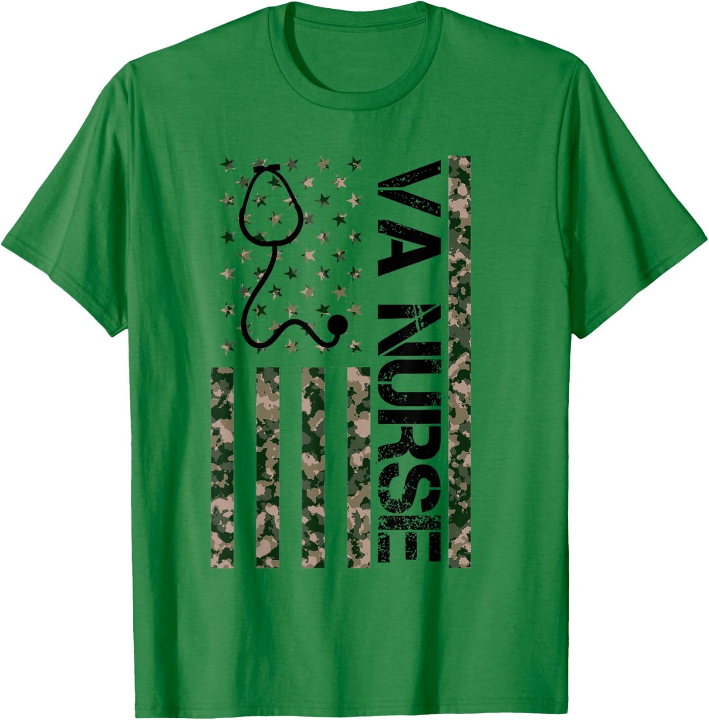 VA Nurse Camouflage American Flag Patriotic Nurse Week 2024 T-Shirt - T-Shirt | Irish Green