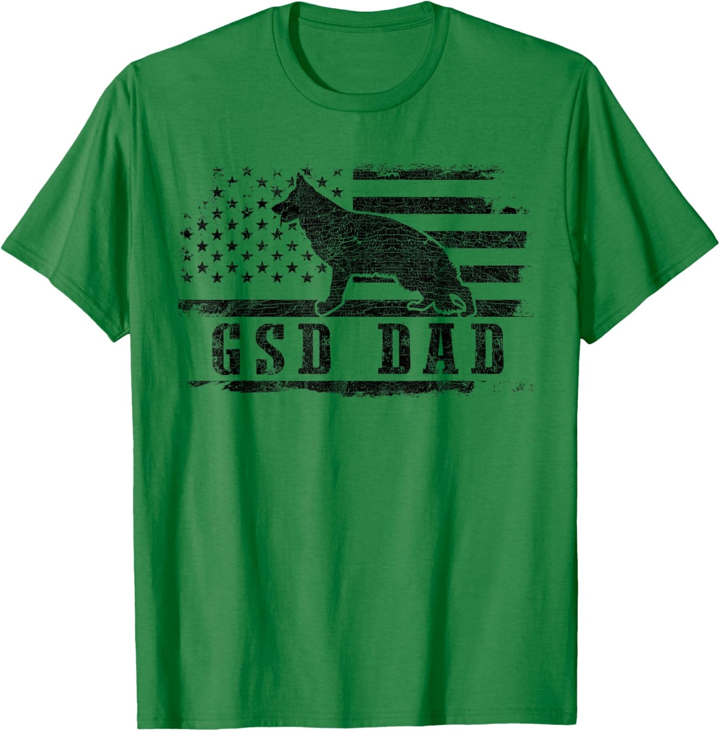 GSD Dad Distressed American Flag German Shepherd Dog T-Shirt - T-Shirt | Irish Green