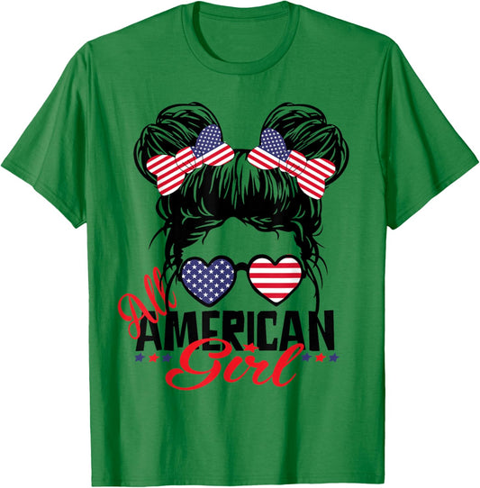 All American Girl Funny Independence 4th of July Patriotic Small T-Shirt - T-Shirt | Irish Green