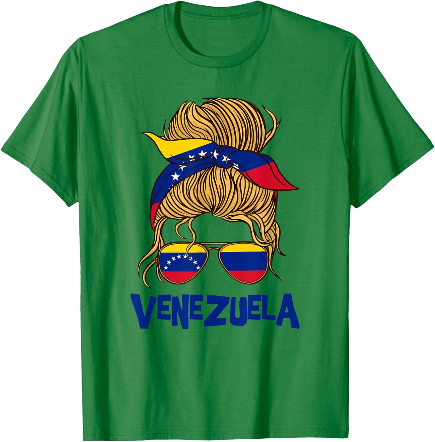 Venezuelan flag messy bun girl sunglasses Latina pride look T-Shirt - T-Shirt | Irish Green