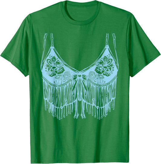 Lingerie Bra graphic Print Cowgirl Fringe Trend Sexy Country T-Shirt - T-Shirt | Irish Green