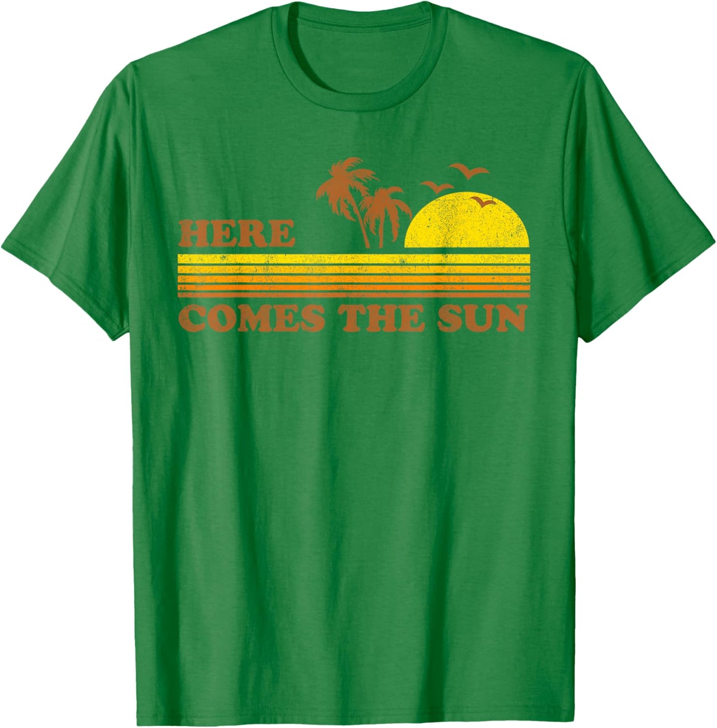 Vintage Here Comes The Sun Beach Retro Sunset 70's Gift Men Women Kids T-Shirt - T-Shirt | Irish Green