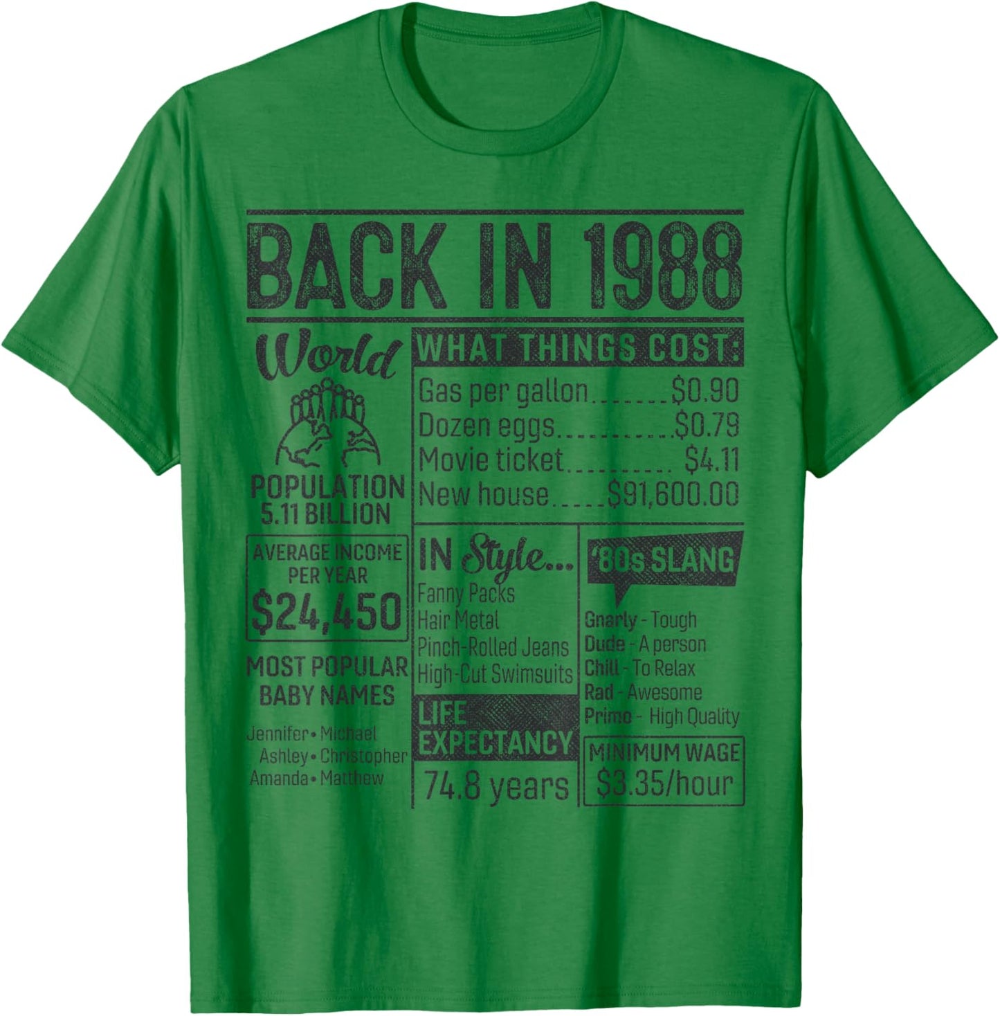 34 Year Old Gifts Back in 1988 Retro Poster 34th Birthday T-Shirt - T-Shirt | Irish Green