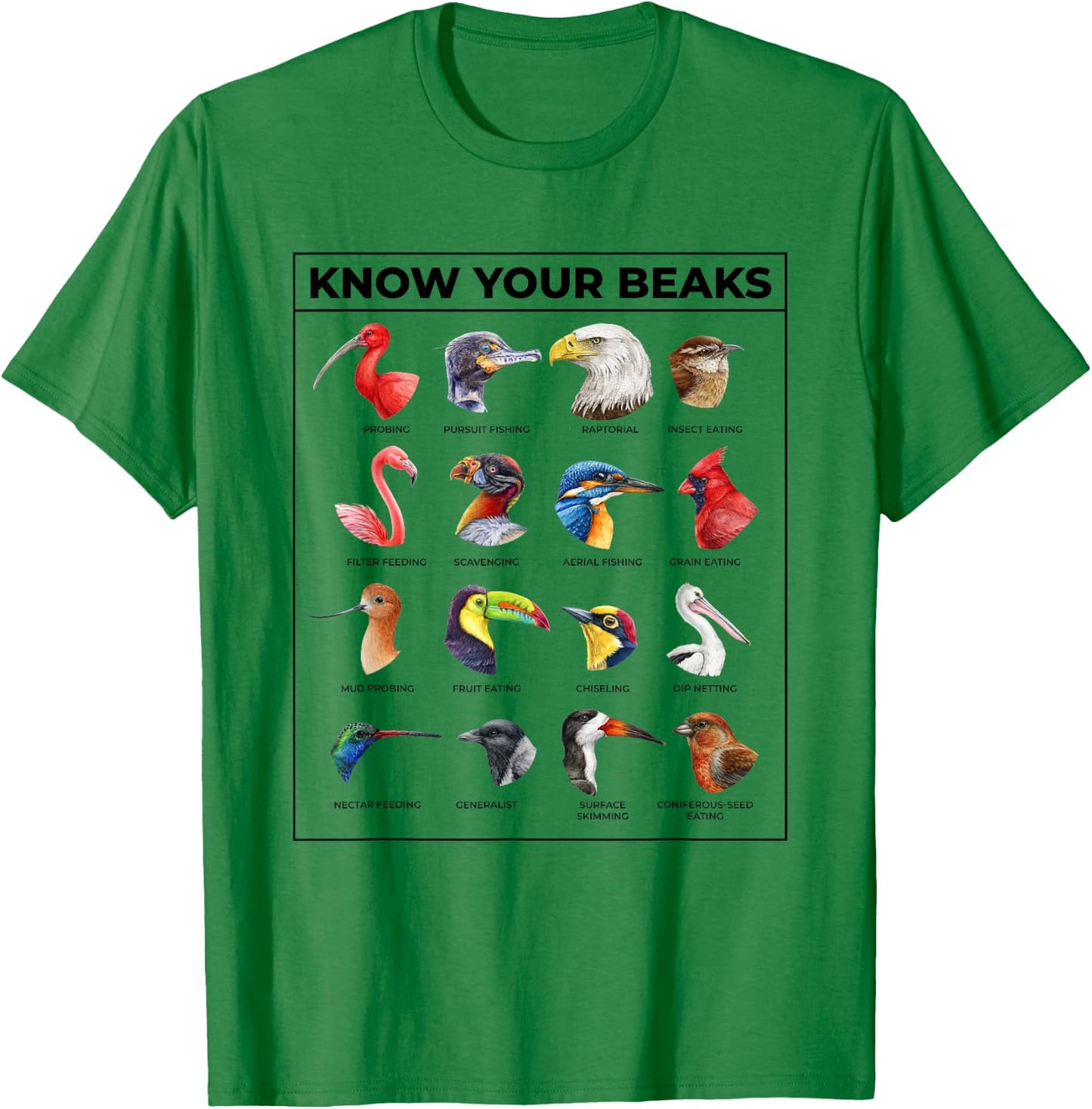 Know Your Beaks Types of Birds Shirt for Ornithologist T-Shirt - T-Shirt | Irish Green