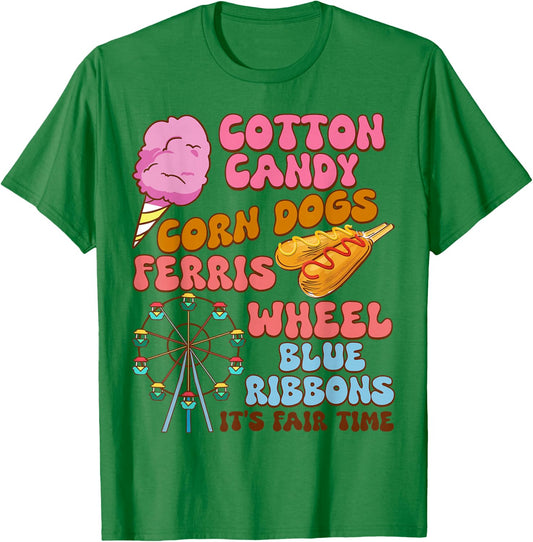 Cotton Candy Corn Dogs Ferris Wheel Blue Ribbons It's Fair T-Shirt - T-Shirt | Irish Green