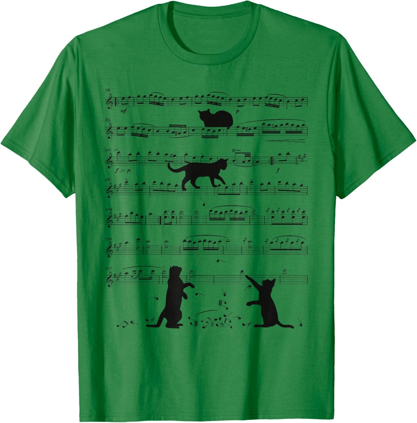 Music Cat Lover Funny Musician Notes Kitten Playing Music T-Shirt - T-Shirt | Irish Green