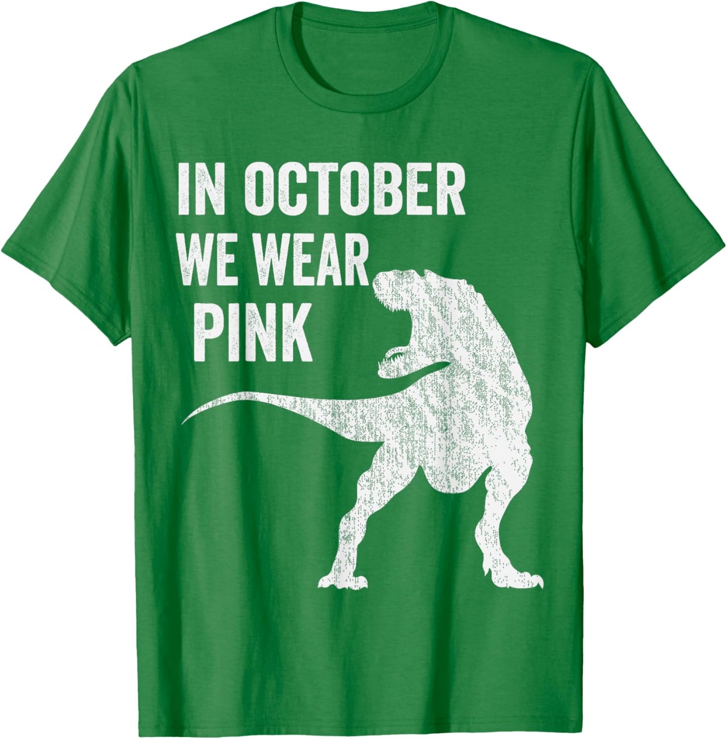 In October We Wear Pink Dinosaur Trex Breast Cancer Kids T-Shirt - T-Shirt | Irish Green