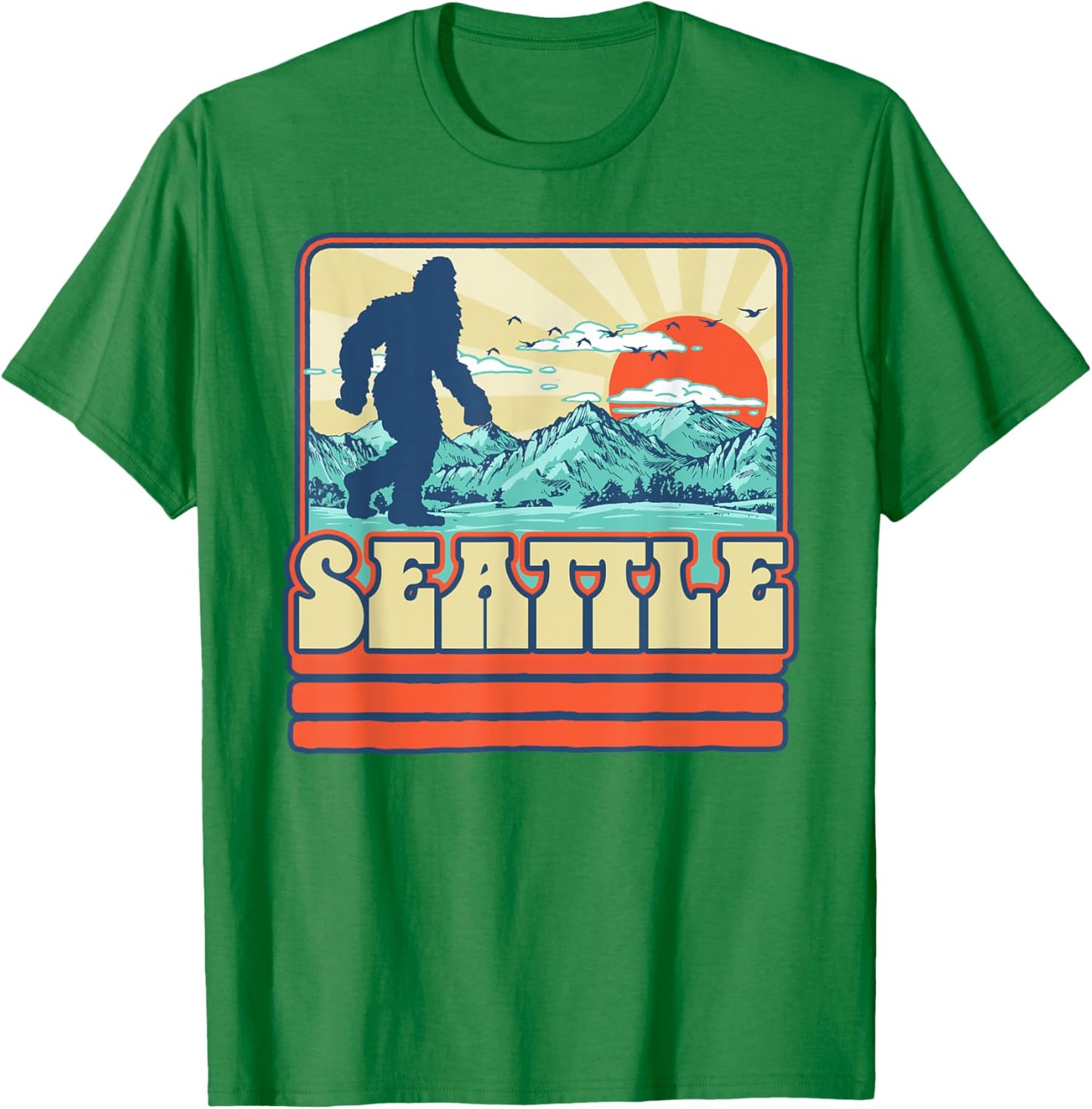 Seattle Bigfoot Mountains Trees Outdoors Retro 80s Vintage T-Shirt - T-Shirt | Irish Green