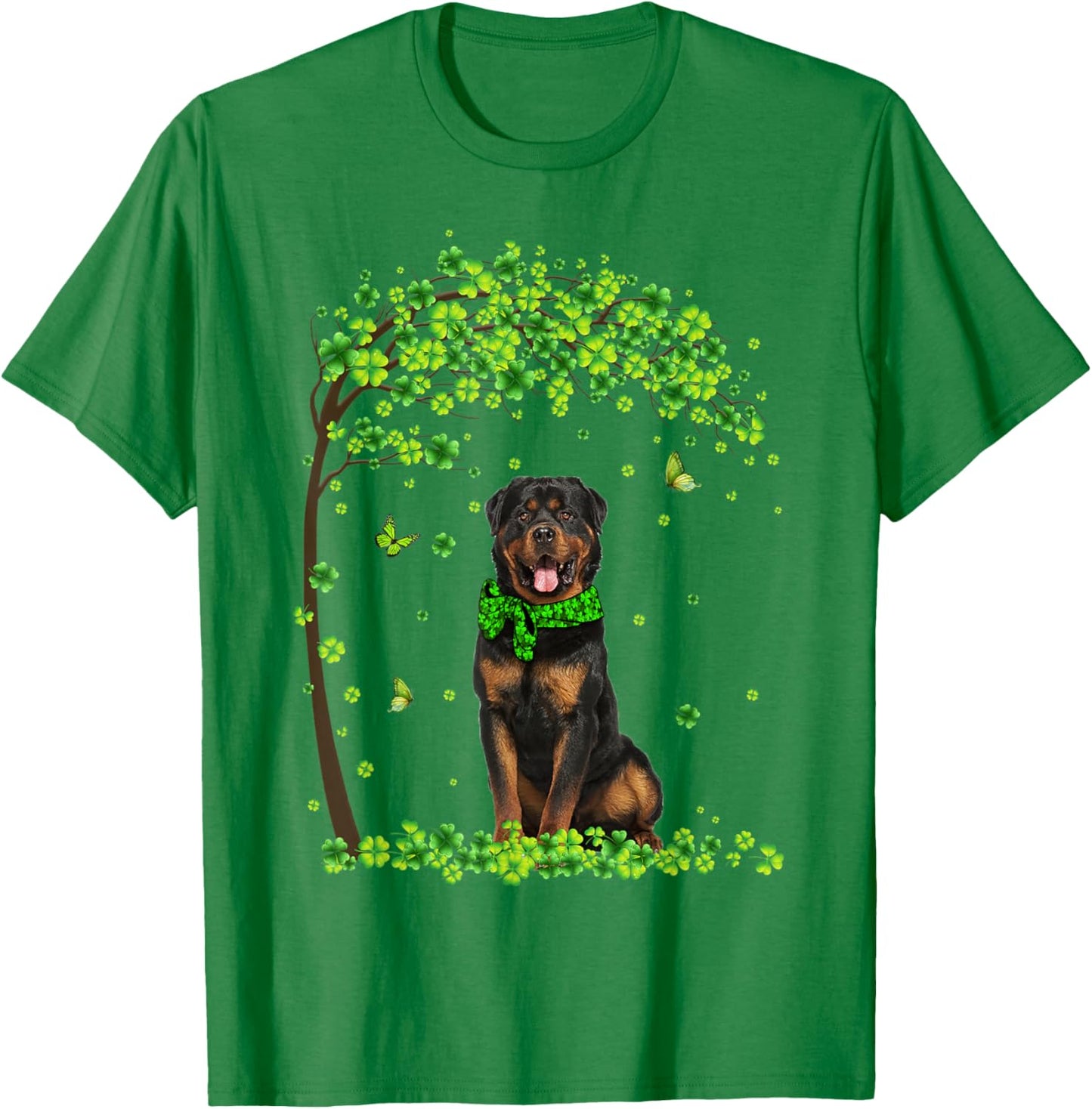 Rottweiler Dog Shamrock Green Butterfly St Patrick's Men Women Kids T-Shirt - T-Shirt | Irish Green