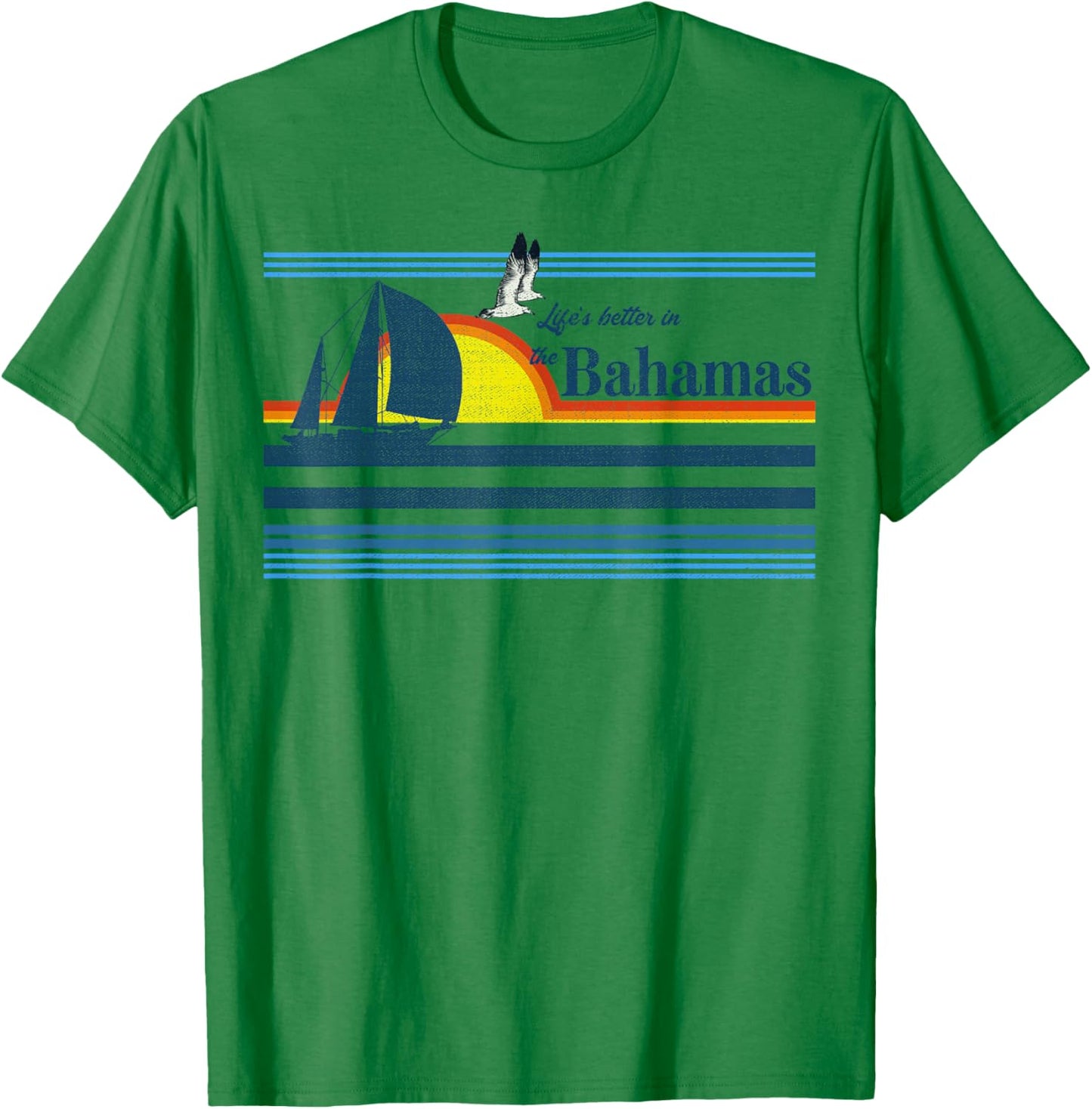 The Bahamas Beach Retro 70s 80s 90s Sailing Boat Sunset Surf Women Kids T-Shirt - T-Shirt | Irish Green