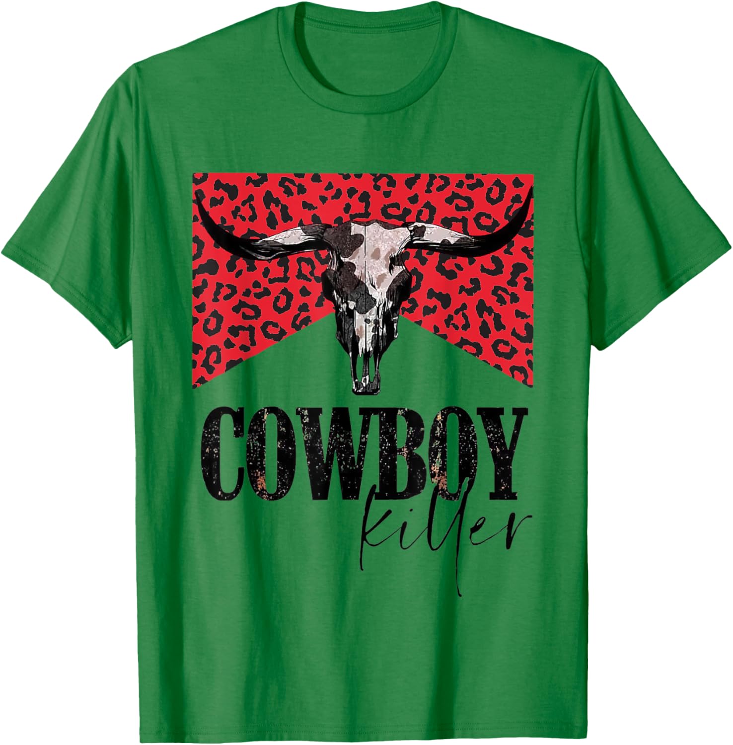 Western Cowgirl Leopard Punchy Cowboy Killers Bull Horn T-Shirt - T-Shirt | Irish Green