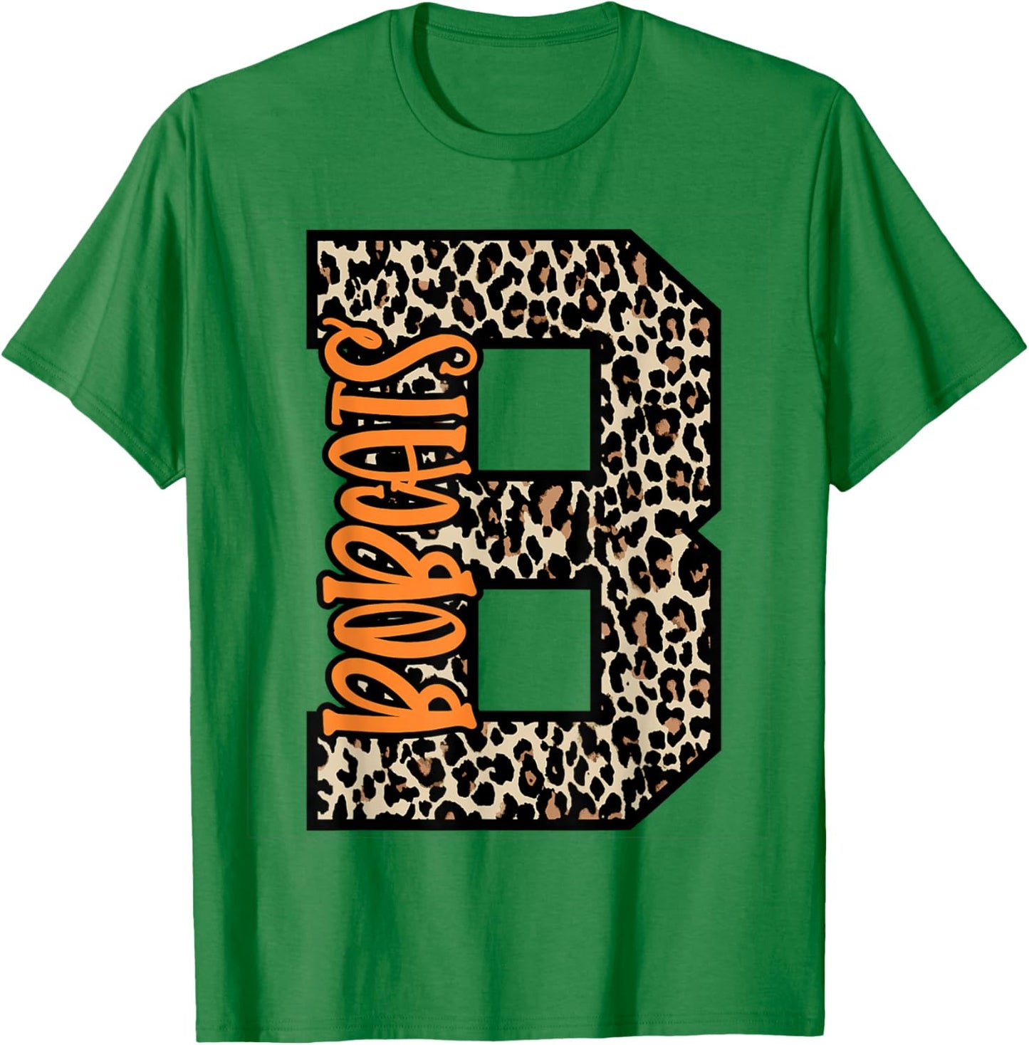 Bobcats Leopard Letter School Spirit Orange T-Shirt - T-Shirt | Irish Green