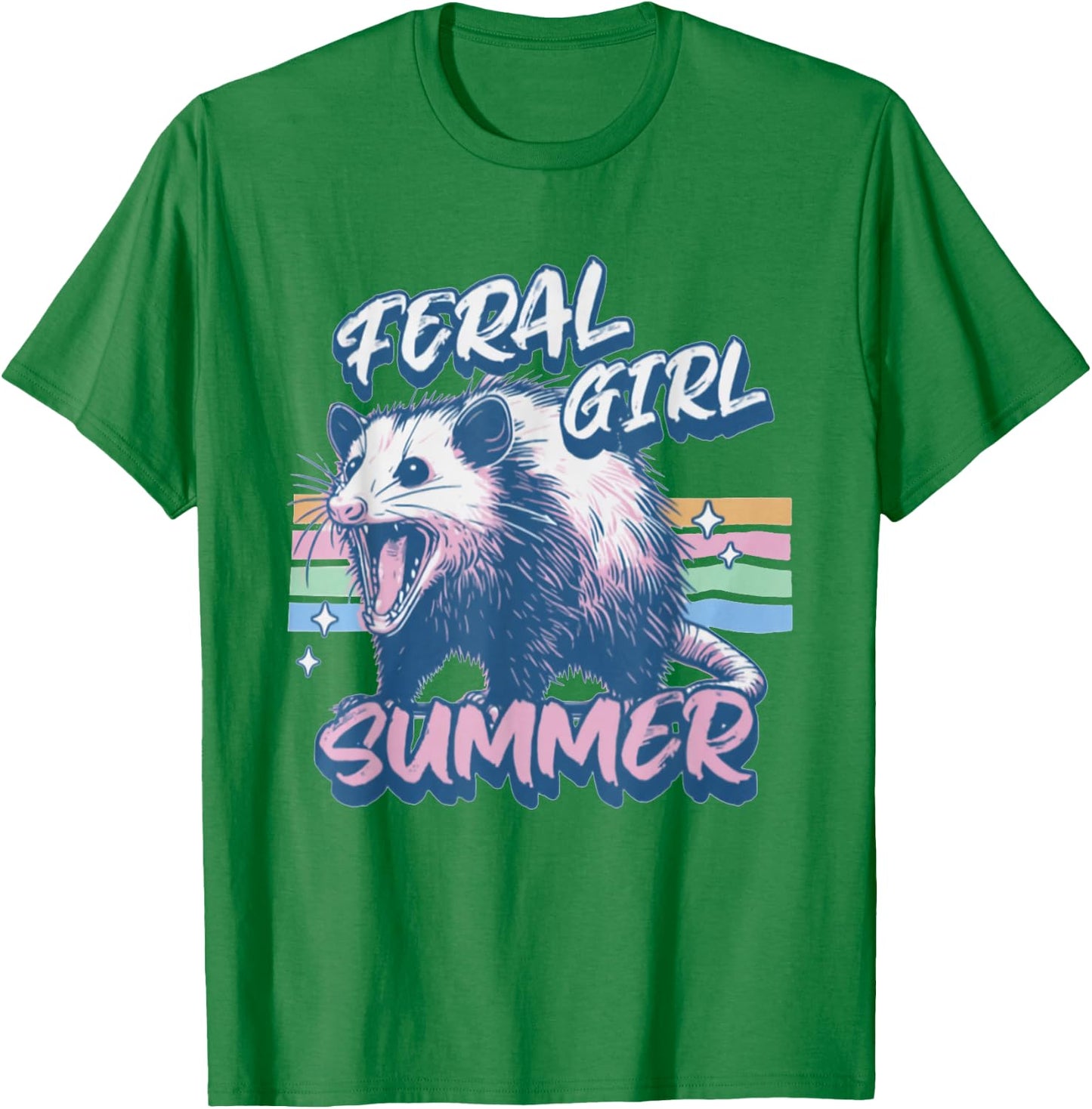 Vintage Feral Girl Summer Opossum Meme Possum Sarcastic T-Shirt - T-Shirt | Irish Green