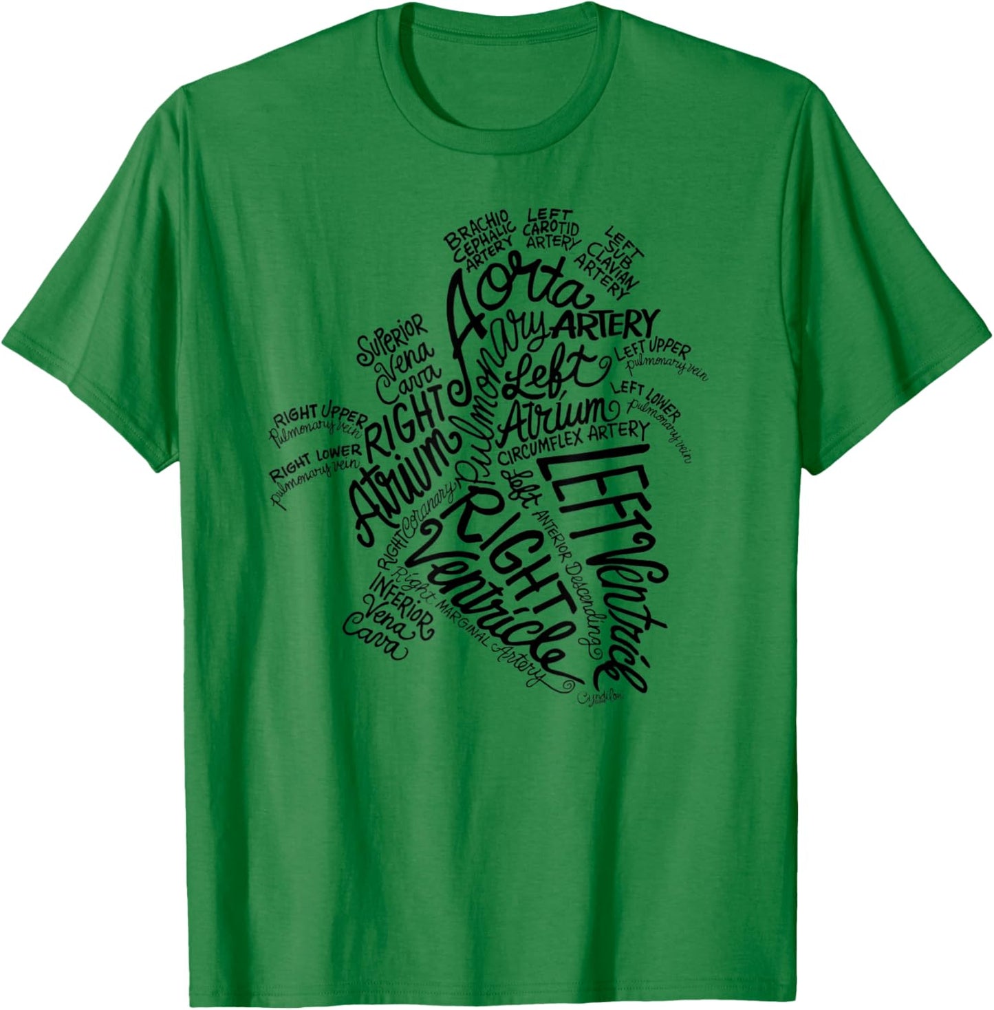 Anatomical Heart Medical Word Art Cloud in Black T-Shirt - T-Shirt | Irish Green