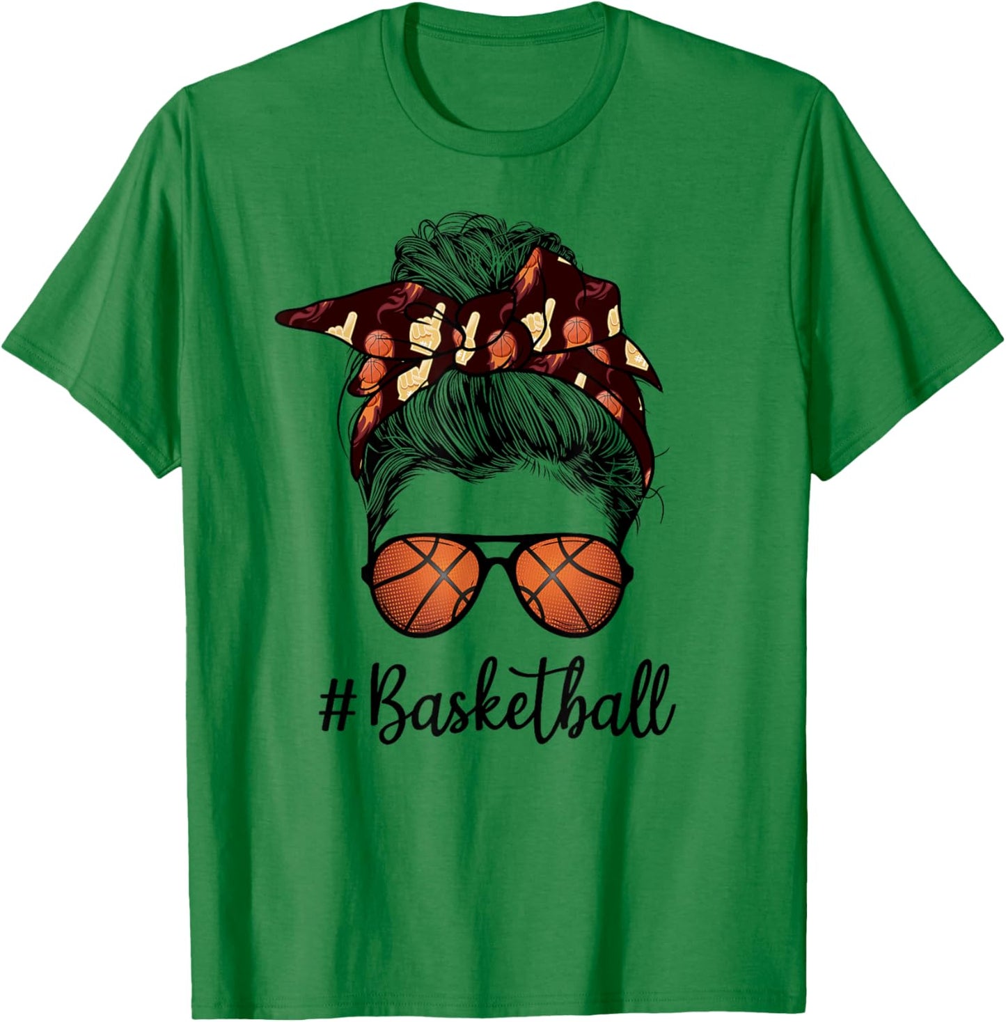 Bleached Life Basketball Mom Leopard Messy bun Glasses T-Shirt - T-Shirt | Irish Green