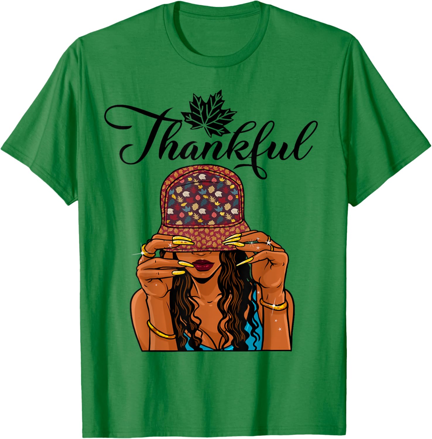 Thanksgiving Afro African American Thankful Autumn Fall T-Shirt - T-Shirt | Irish Green