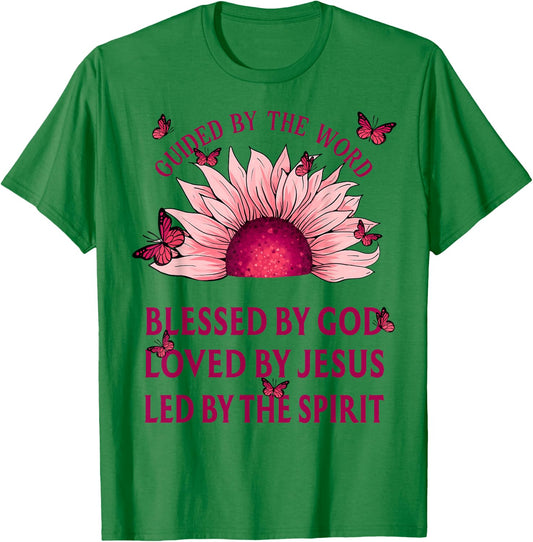 Guided By The Bible Blessed By God Pink Sunflower T-Shirt - T-Shirt | Irish Green