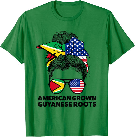 American Grown Guyanese Roots Guyana Guyanese Flag T-Shirt - T-Shirt | Irish Green