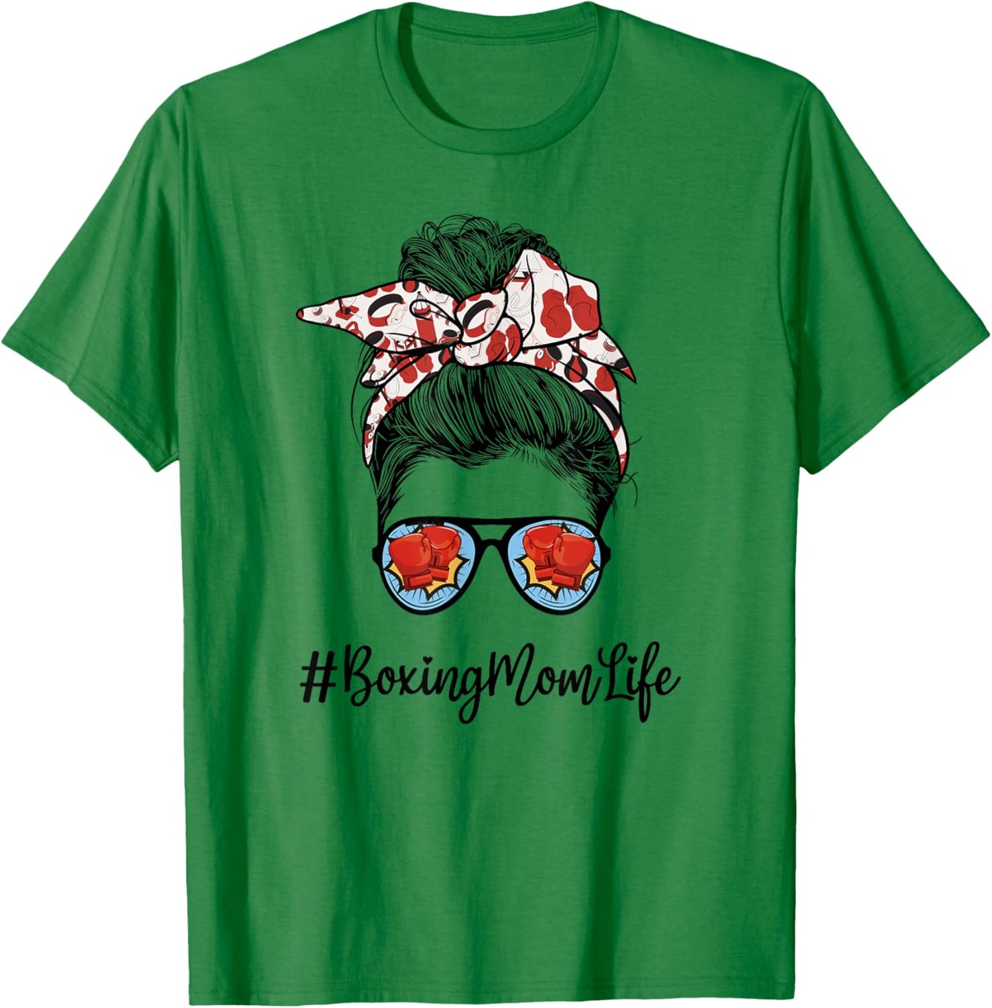 Funny Life Boxing Mom Leopard Messy bun Glasses T-Shirt - T-Shirt | Irish Green