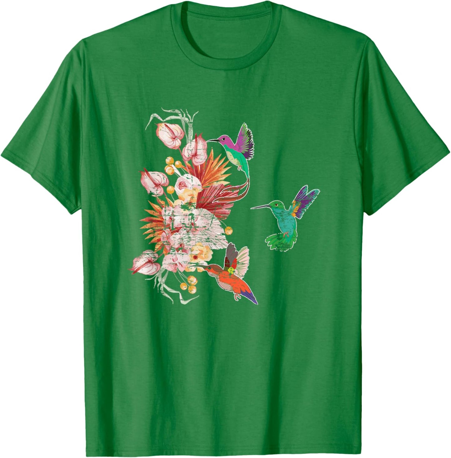 Hummingbird Lover Nature Bird Vintage Flower Hummingbird T-Shirt - T-Shirt | Irish Green