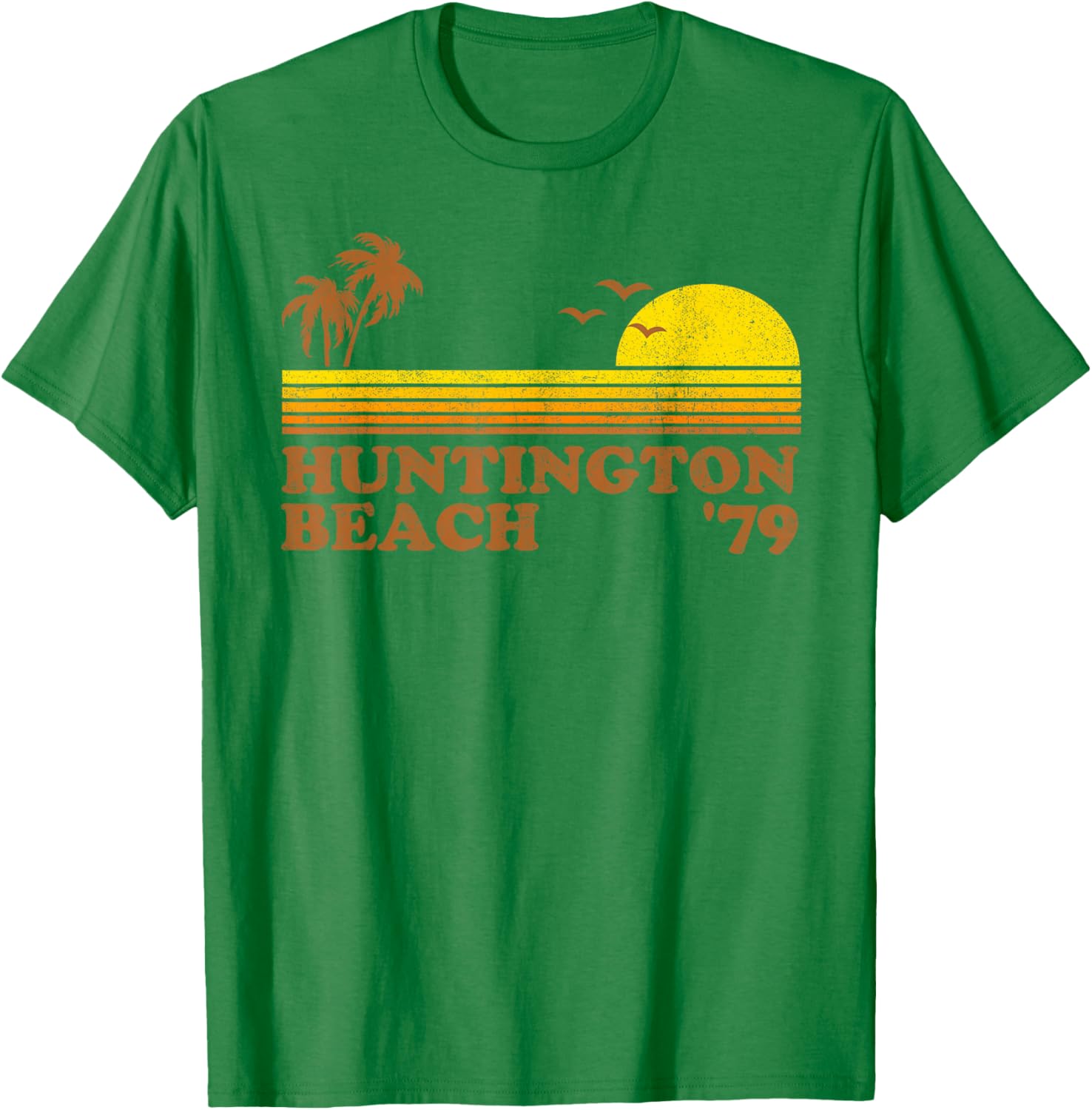 Vintage Huntington Beach California Retro Sunset 70's Gift T-Shirt - T-Shirt | Irish Green