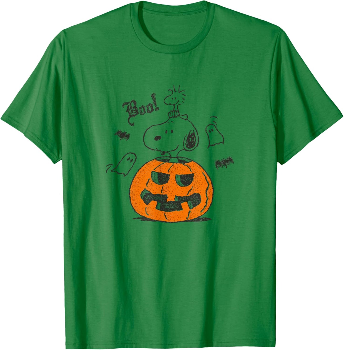 Peanuts - Snoopy Woodstock Halloween Pumpkin Boo T-Shirt - T-Shirt | Irish Green