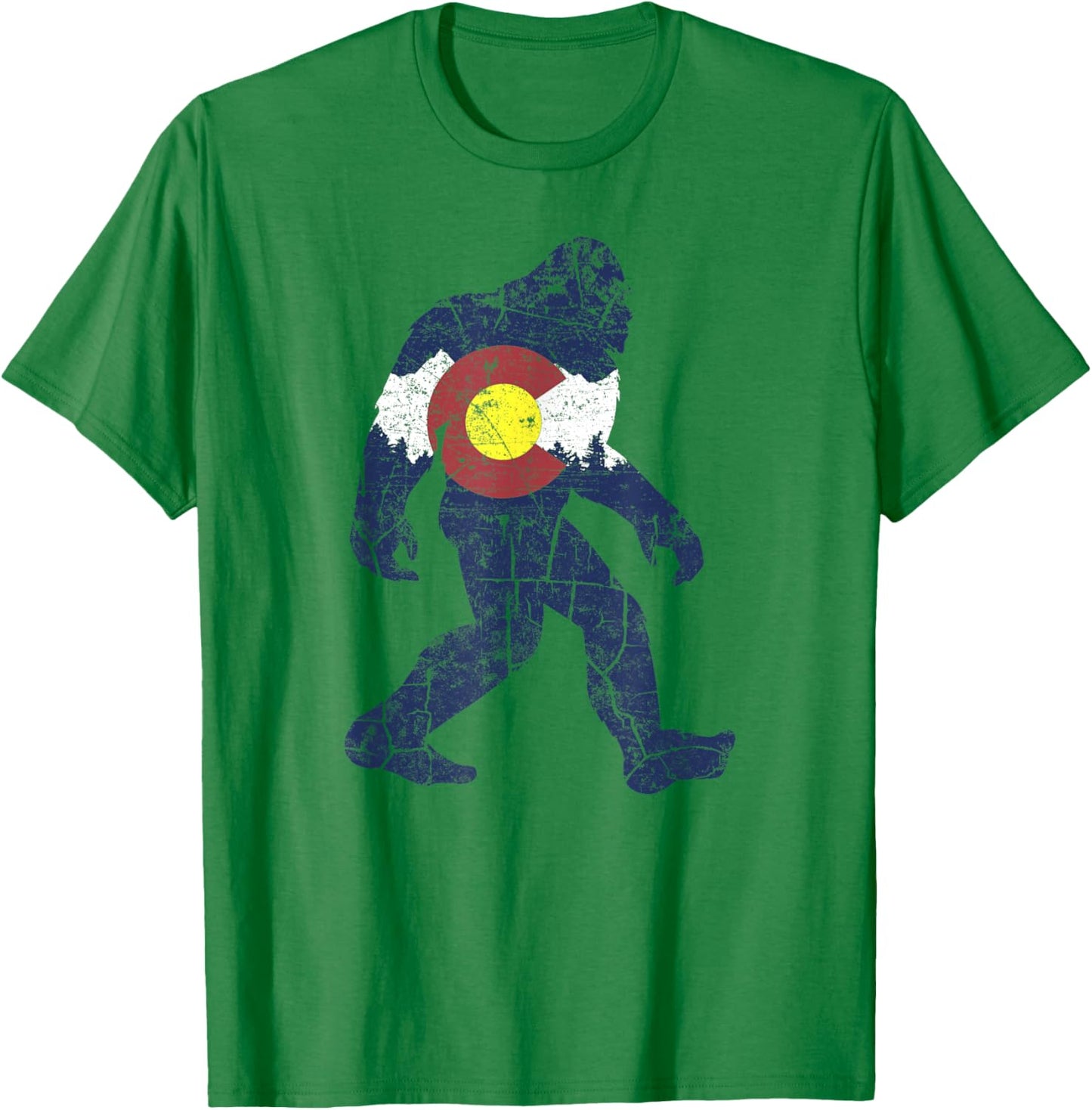 Sasquatch Retro State Flag Colorado Rocky Mountains Skiing T-Shirt - T-Shirt | Irish Green