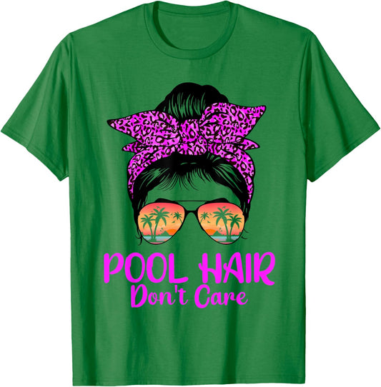 Messy Bun Sunglasses Pool Hair Don't Care Summer Vibes Women T-Shirt - T-Shirt | Irish Green