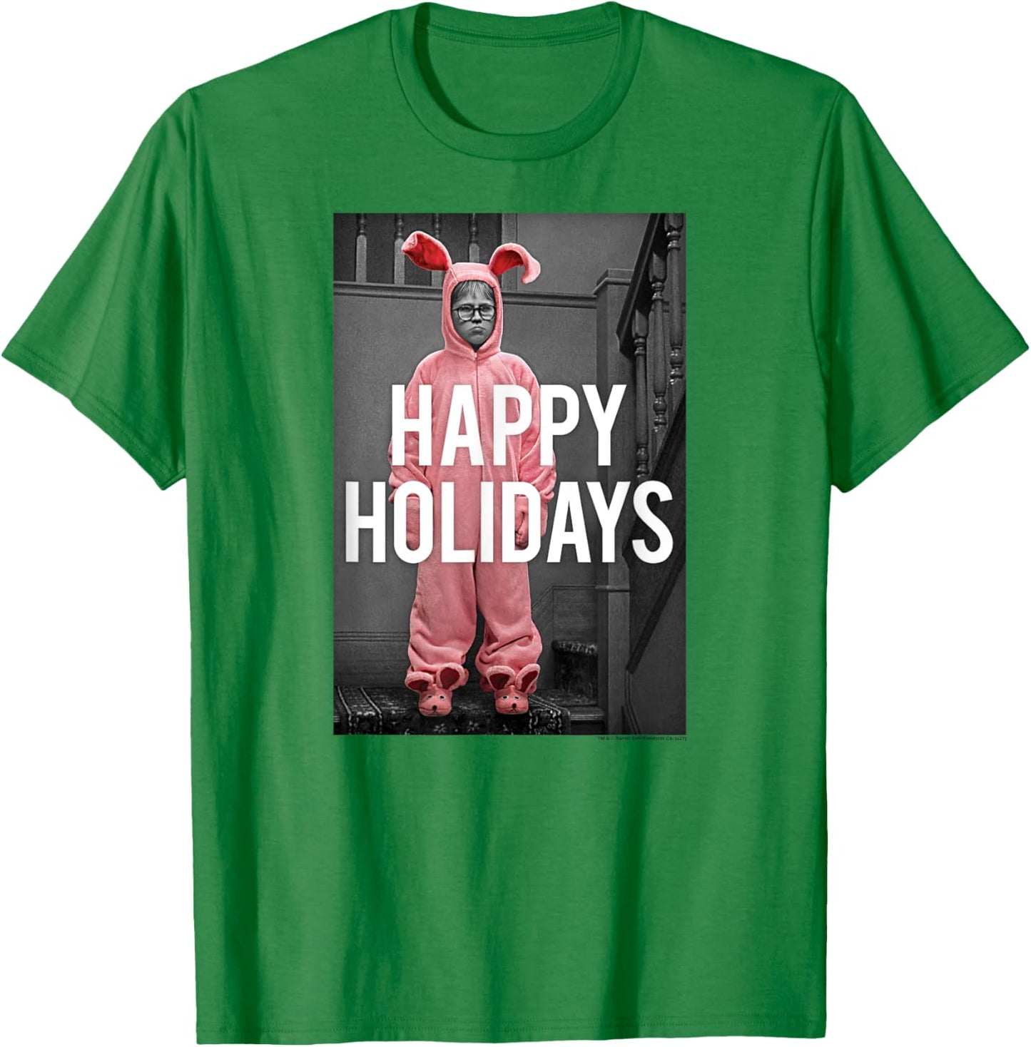 A Christmas Story Happy Holidays Ralphie Pink Bunny Costume T-Shirt - T-Shirt | Irish Green