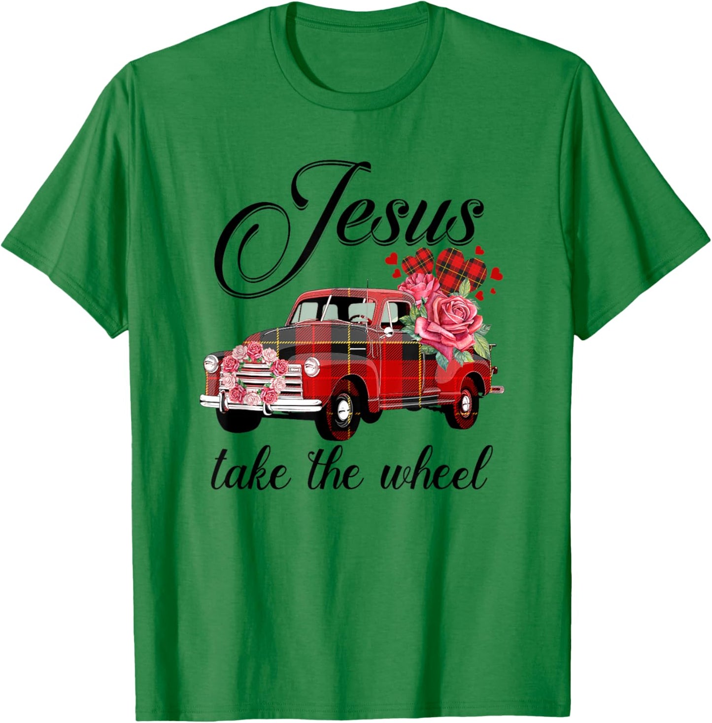 Jesus Take The Wheel Red Truck Christmas God Believer T-Shirt - T-Shirt | Irish Green