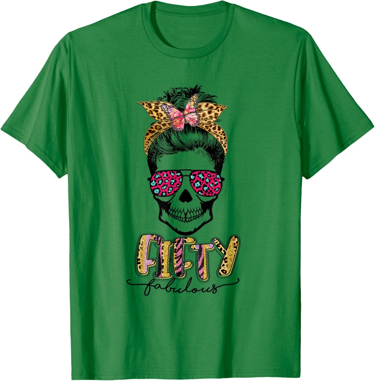 Fifty & Fabulous Sugar Skull Mom 50th Birthday Gifts T-Shirt - T-Shirt | Irish Green